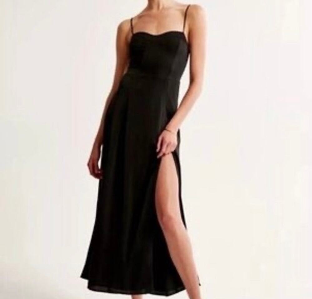 Abercrombie & Fitch Black High Slit Midi Dress NWT Adjustable Straps XXS Petite
